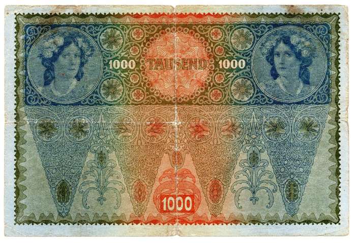1902 Austria 1000 Kronen Pick#8, centre hole and folds