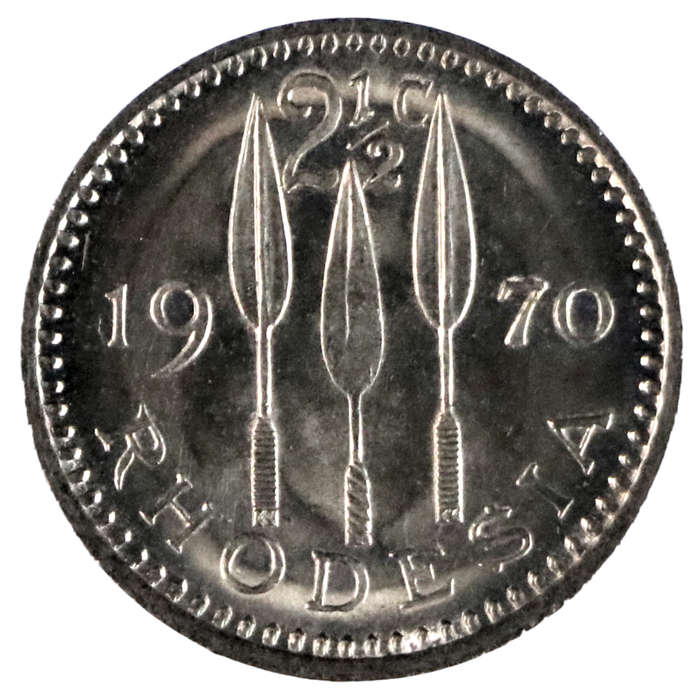 Error 1970 Rhodesia 2 1/2 Cent KM#11 Progressive Indirect Design Transfer (Also known as Ghosting, p