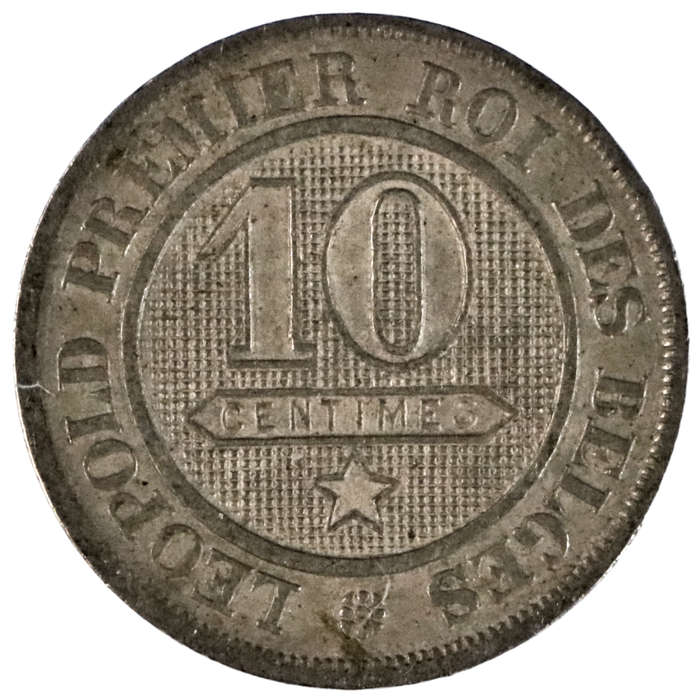 1863 Belgium 10 Centimes, with numerous Die cracks, KM#22