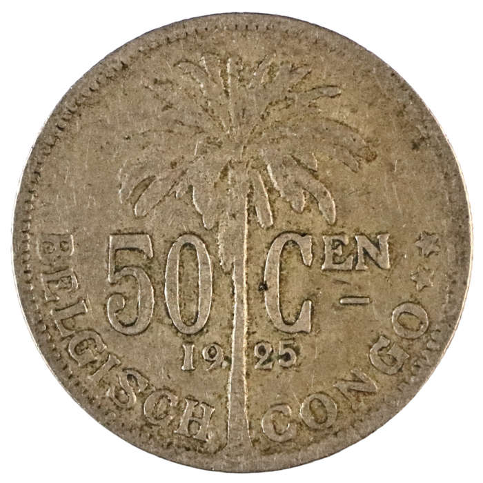1925 Belgian Congo 50 Centimes (Dutch text) KM#23