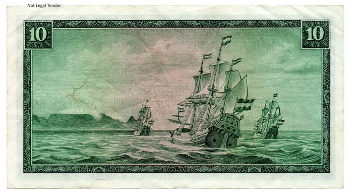 1967 South Africa Type 7 TW De Jongh First Issue replacement R10 `W8`, tear over watermark