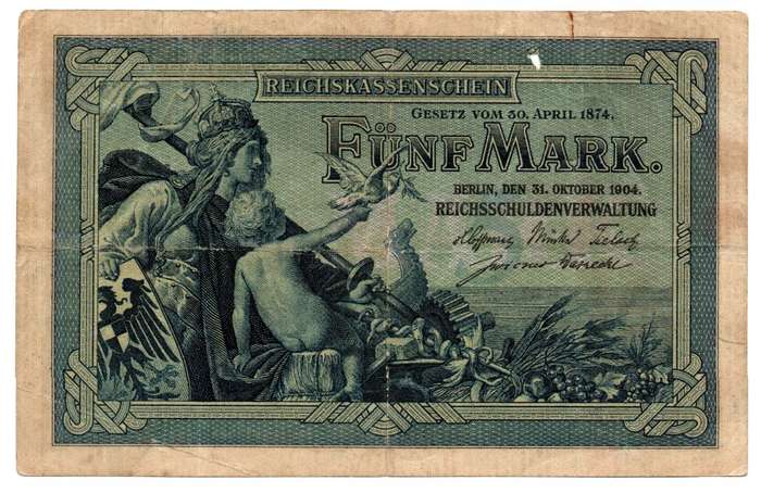 1904 German Berlin 5 Mark Pick#8b, spike hole