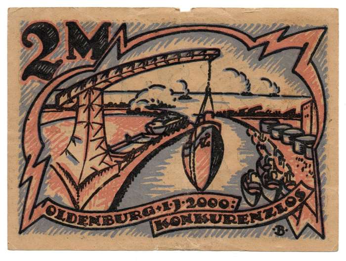 1922 German Weimar Republic City of Oldenburg (City Issue) 2 Mark