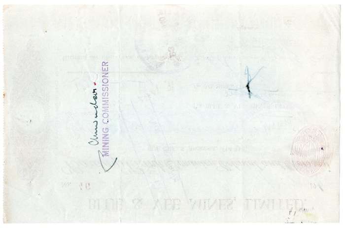 1940 Southern Rhodesia, Barclays Bank - Blue & Vee Mines, Limited Cheque issued for £21, 11 Shilling