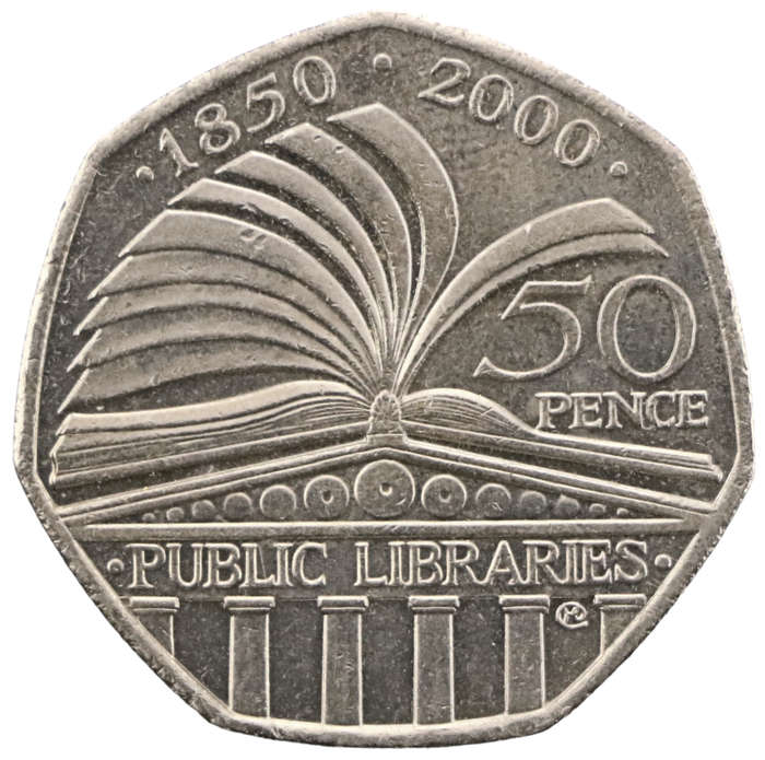 2000 Great Britain 50 Pence 150th anniversary of the Public Library System KM#1004