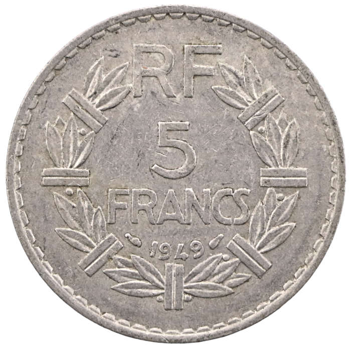 1949 France Aluminum 5 Franc KM#888b