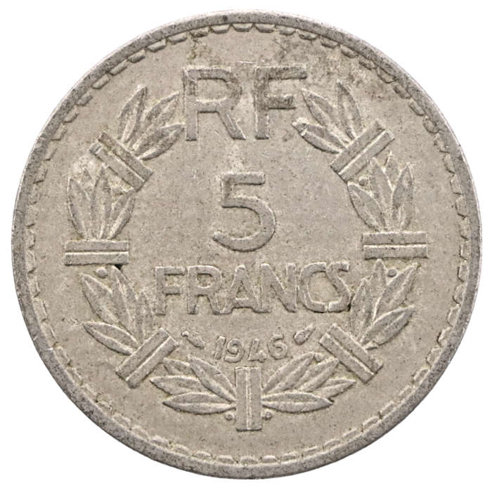 1946 France Aluminum 5 Franc KM#888b