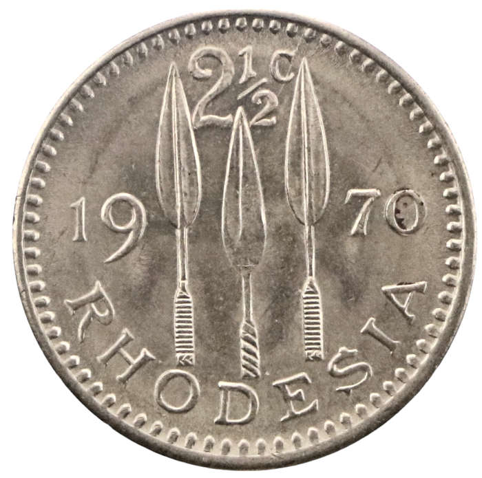 1970 Rhodesia 2 1/2 Cent KM#11