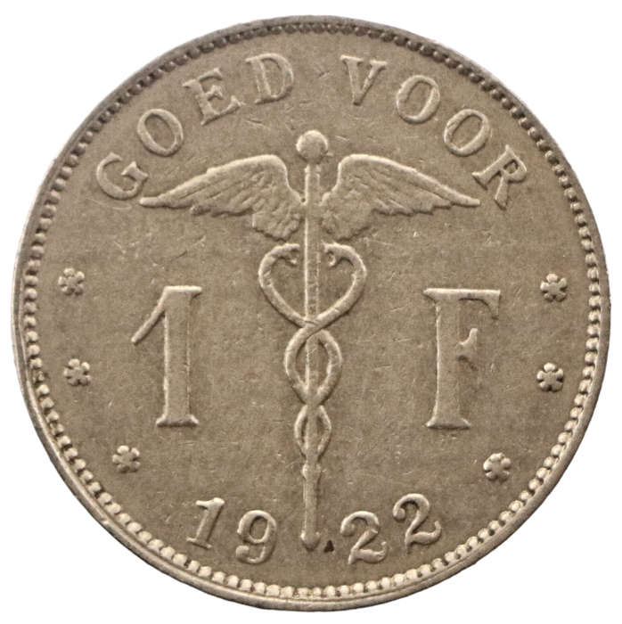 1922 Belgium 1 Franc Dutch text KM#90