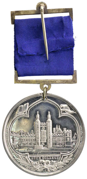1906 Eton College `For Regular Attendance` White Metal Medal with Ribbon and Box