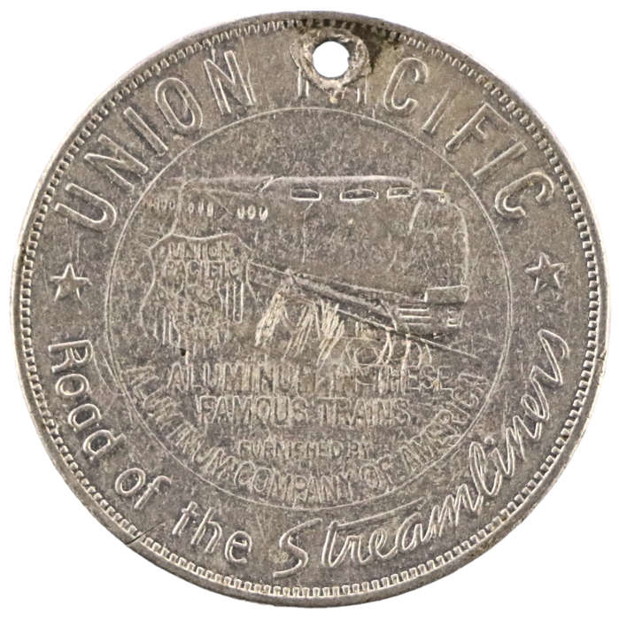 1940 United States Union Pacific Aluminum Token `Lucky Piece`, holed