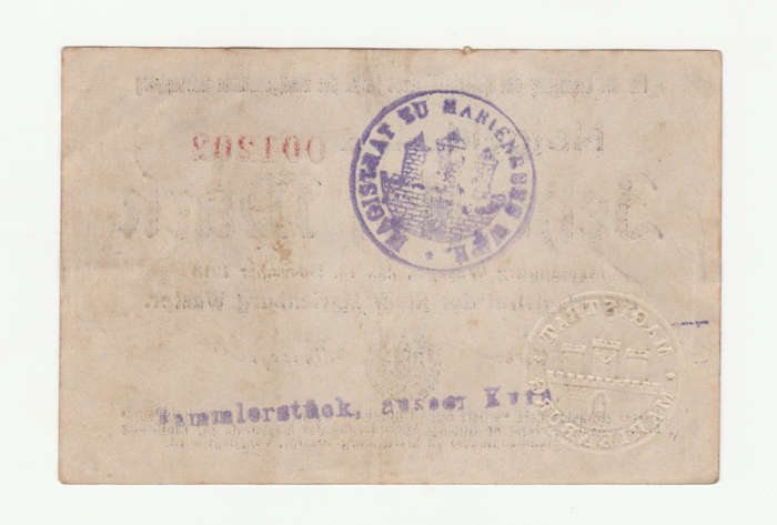 1918 German Stadt Marienburg 10 Mark cancelled
