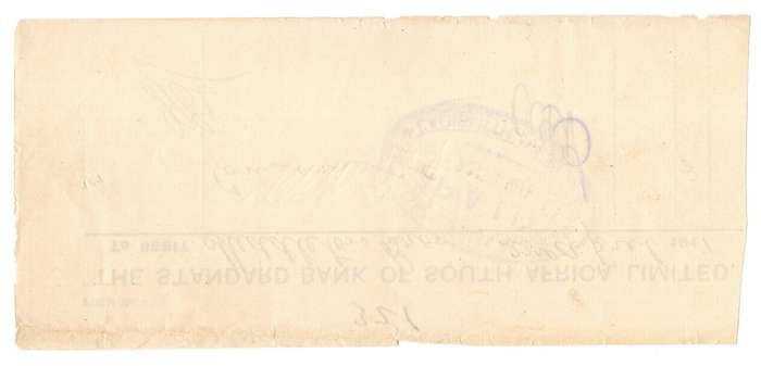 1911 The Standard Bank of South Africa Limited withdrawal receipt, 2 Shillings