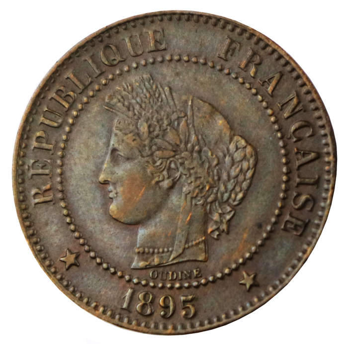 1895-A Paris France 2 Centimes, petit A variety, Toned