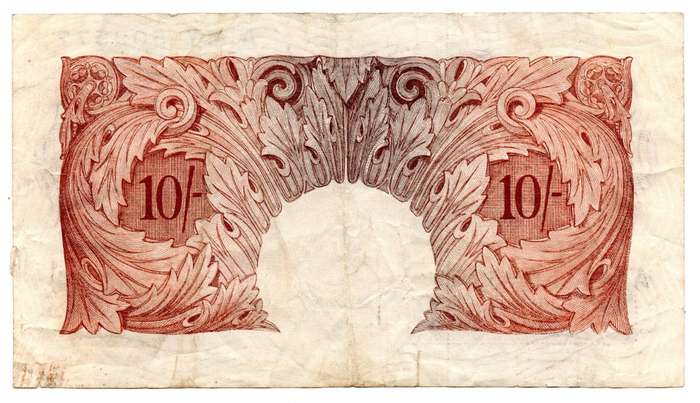 1955-60 Great Britain 10 Shillings Pick#368c bottom edge tear