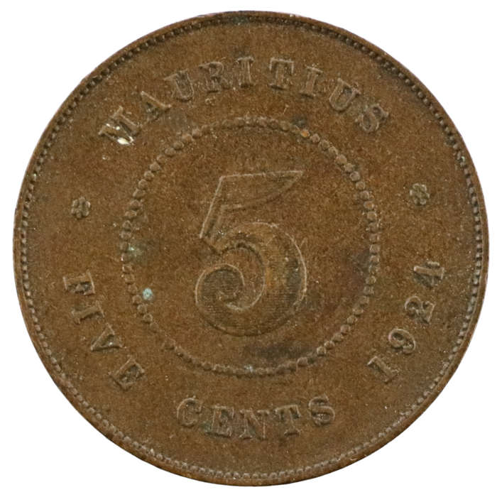 1923 Mauritius 5 Cent 400k Minted KM#14
