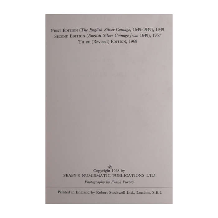 1968 The English Silver Coinage From 1649 by H. A. Seaby and R. A. Rayner Hardcover w/ Dustjacket