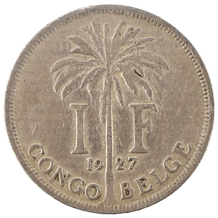 1927 Belgium Congo 1 Franc French text KM#20