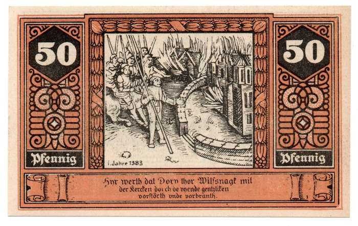 1922 German City of Wilsnack (Prussian province of Brandenburg) Weimar Republic 50 Pfennig Local Iss