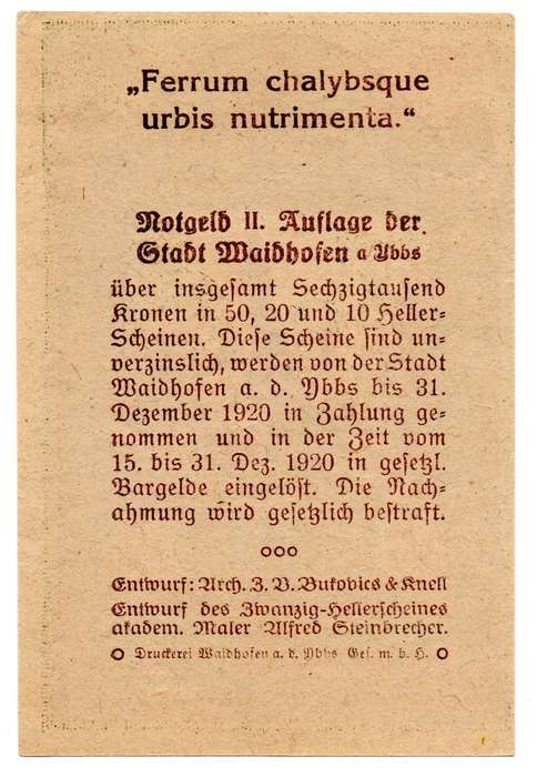Error 1920 Austria City of Waidhofen 50 Heller off centre cut