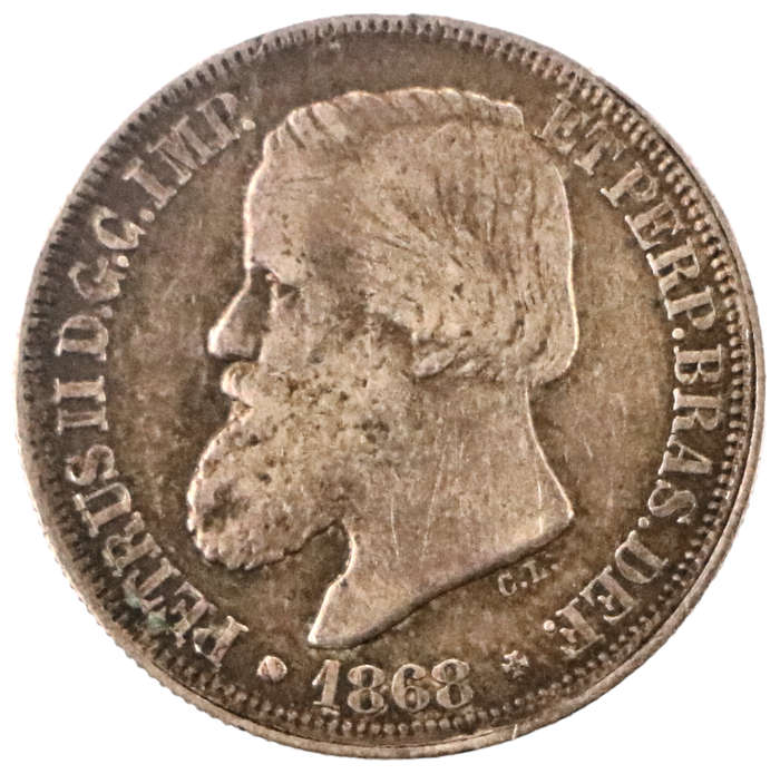 1868 Brazil .835 Silver 200 Reis KM#471