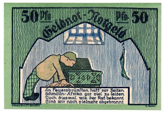 1921 German City of Schmölln (Thuringia) (Federal state of Thuringia) Weimar Republic 50 pfennig Loc
