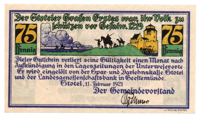 1921 German Municipality of Stotel (Prussian province of Hanover) Weimar Republic Commemorative issu