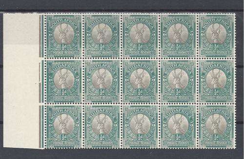 1948 UMM  BLOCK OF 15 X 1/2d (SACC 113). PARTIALLY MISSING JUBILEE LINE