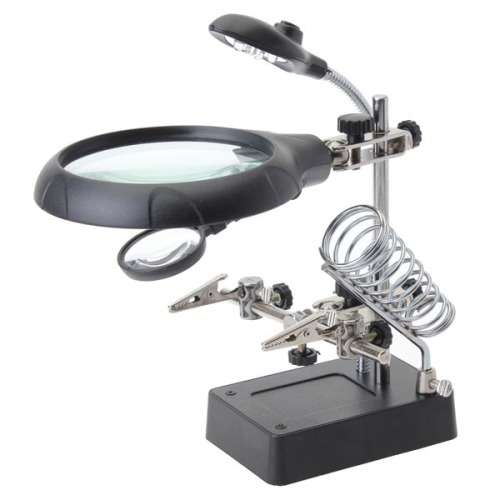 Work Stand Helping Hand LED Illumination Auxiliary Clip Magnifier with Soldering Stand