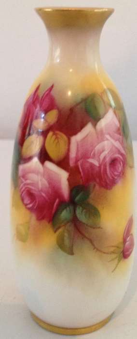Royal Worcester hand painted roses vase signed 'M. Hunt' shape 2491 bone china