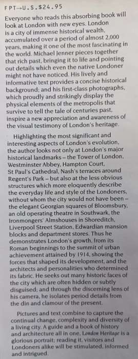 London Heritage - The Changing Style of a City - Michael Jenner - Hardcover - 255 Pages