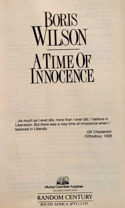 A Time of Innocence - Boris Wilson - Hardcover - 465 Pages
