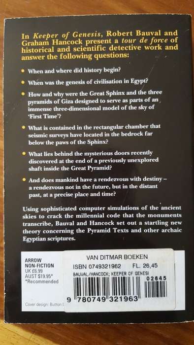 Keeper of Genesis: A Quest for the Hidden Legacy of Mankind by Robert Bauval and Graham Hancock