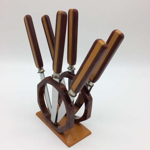 Art Deco Bakelite Fruit Knives and Stand