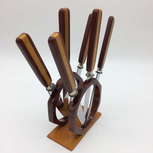 Art Deco Bakelite Fruit Knives and Stand