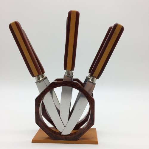 Art Deco Bakelite Fruit Knives and Stand