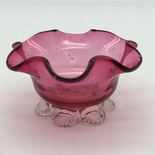 Antique `Cranberry Glass` Trinket Bowl