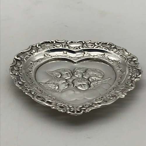 Antique Silver `Reynolds Angels` Heart Shaped Dish