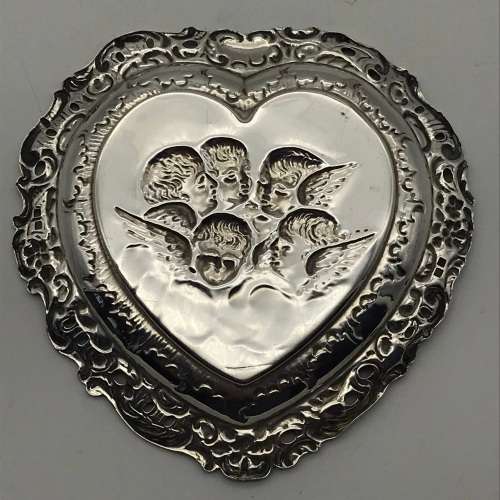 Antique Silver `Reynolds Angels` Heart Shaped Dish