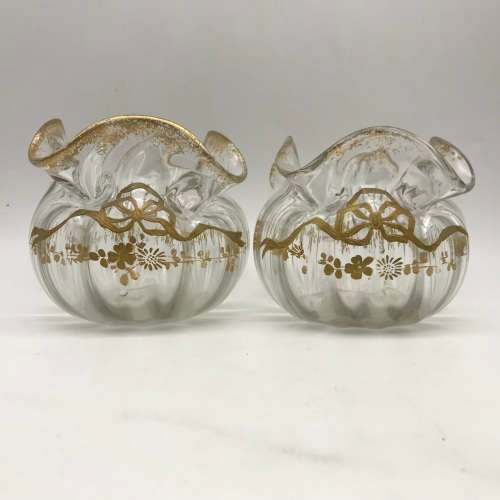 Pair Victorian `Gilt Decorated - Handkerchief` Glass Vases