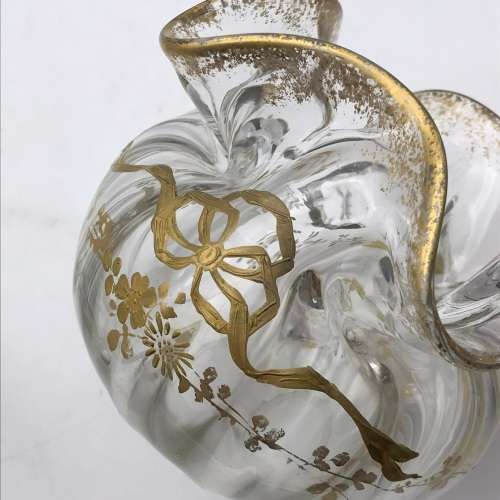 Pair Victorian `Gilt Decorated - Handkerchief` Glass Vases