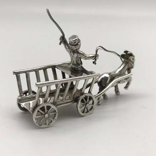 Antique `Miniature` Silver Goat & Cart (1904)
