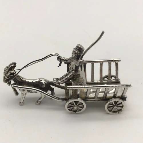 Antique `Miniature` Silver Goat & Cart (1904)
