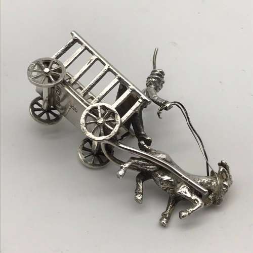 Antique `Miniature` Silver Goat & Cart (1904)