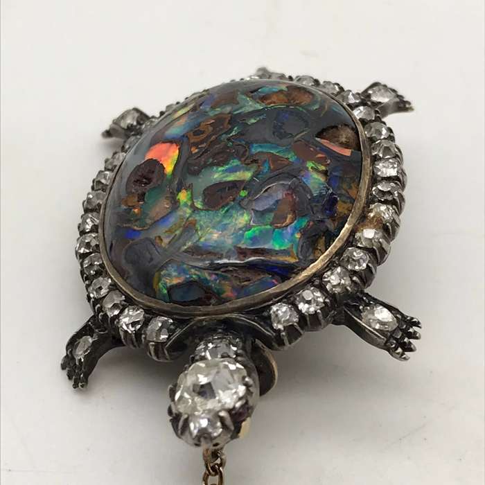 Victorian Gold, Diamond & Opal Tortoise Brooch/Pendant