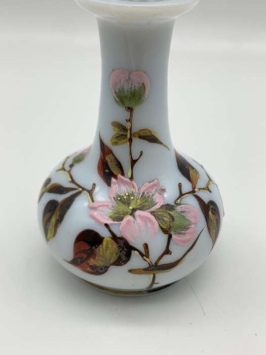 Antique Hand Painted Opaline Glass Scent Bottle