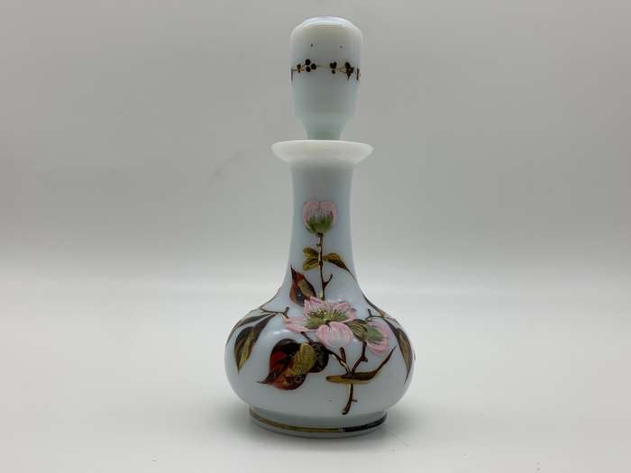 Antique Hand Painted Opaline Glass Scent Bottle