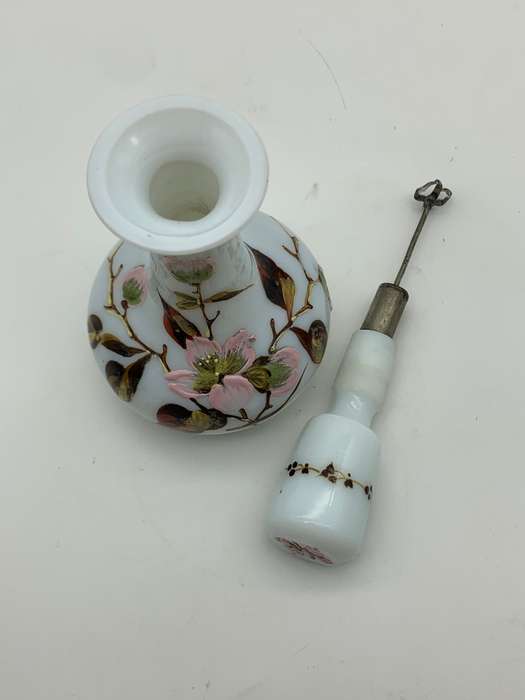Antique Hand Painted Opaline Glass Scent Bottle