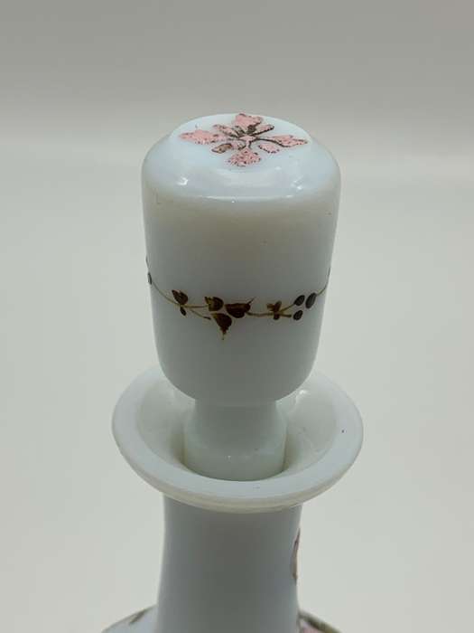 Antique Hand Painted Opaline Glass Scent Bottle