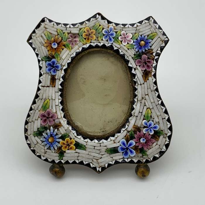 Antique Miniature `Micro Mosaic` Photo Frame